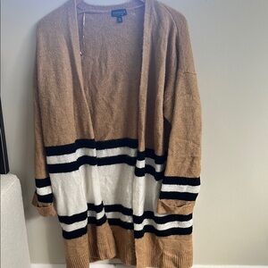 Topshop Camel and White Striped Cardigan